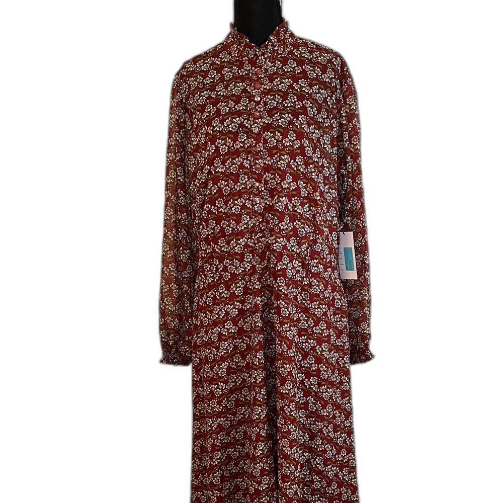 Unique Vintage Rust Floral Daisy Prairie Cottagecore Maxi Dress 16/1X NWT Modest